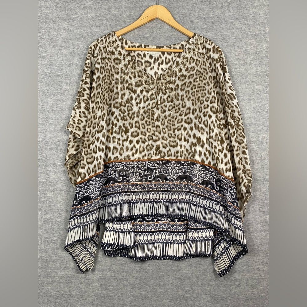 Cato Est1946 Womens‎ Multicolored Animal Print Beaded 3/4 Sleeve Blouse 14/16W